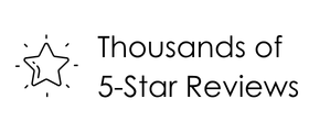 Text Thousands of 5-Star Reviews with a star icon on a white background