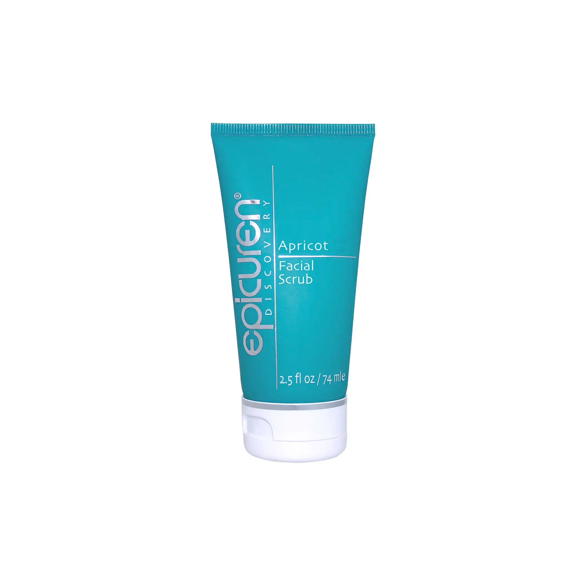 Tube of Epicuren Discovery Apricot Facial Scrub placed on a white background.