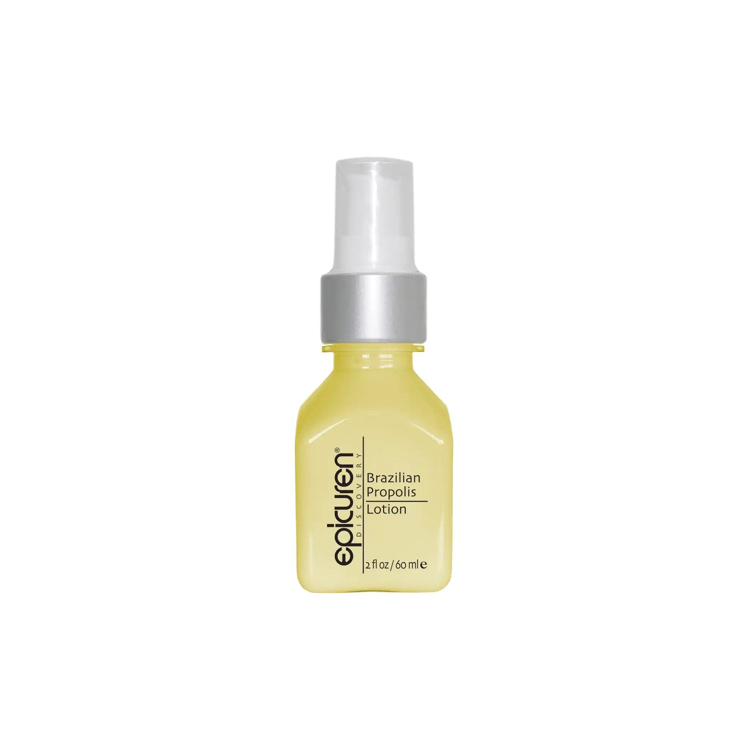 A bottle of Brazilian Propolis Lotion with a spray dispenser, primarily in a yellow hue with a white label.