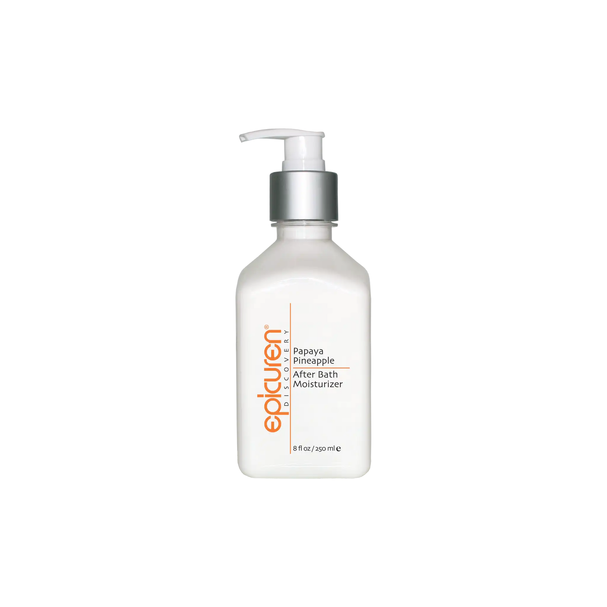 8 fl oz Bottle of Epicuren Papaya Pineapple After Bath Moisturizer on a white background