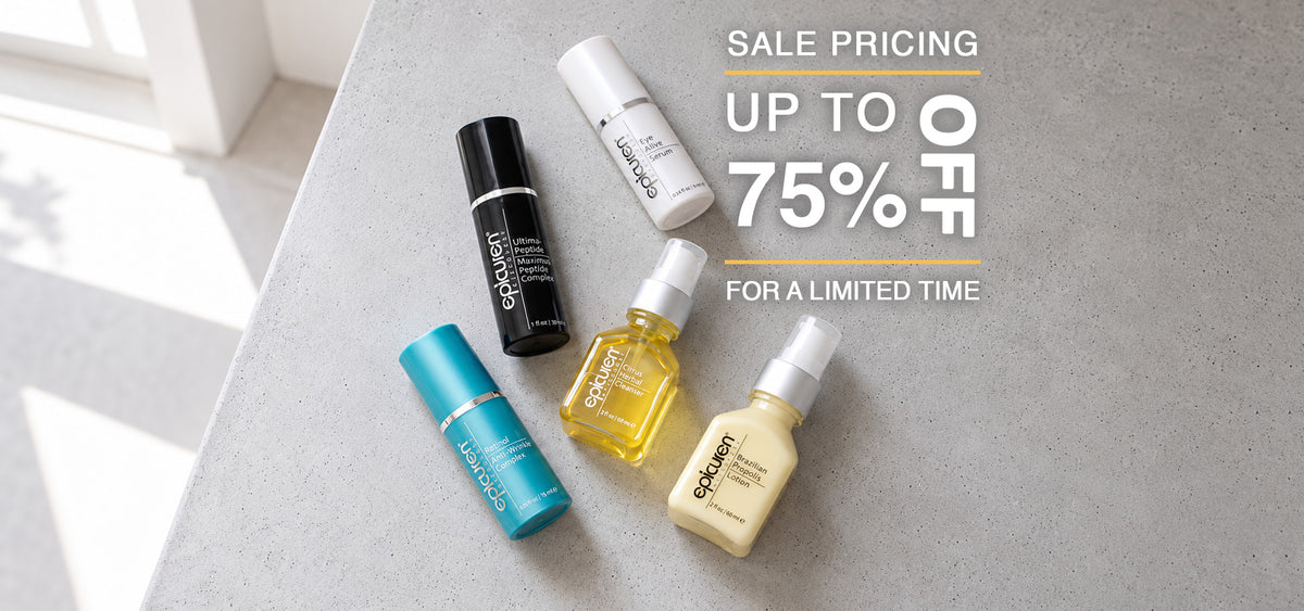 epicuren products on a table with text that says sale pricing up to 75% off for a limited time