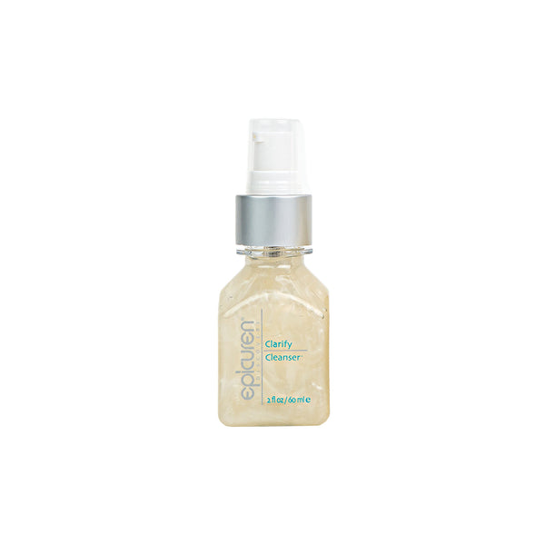 A bottle of Clarify Cleanser—the salicylic acid cleanser from Epicuren Discovery. 
