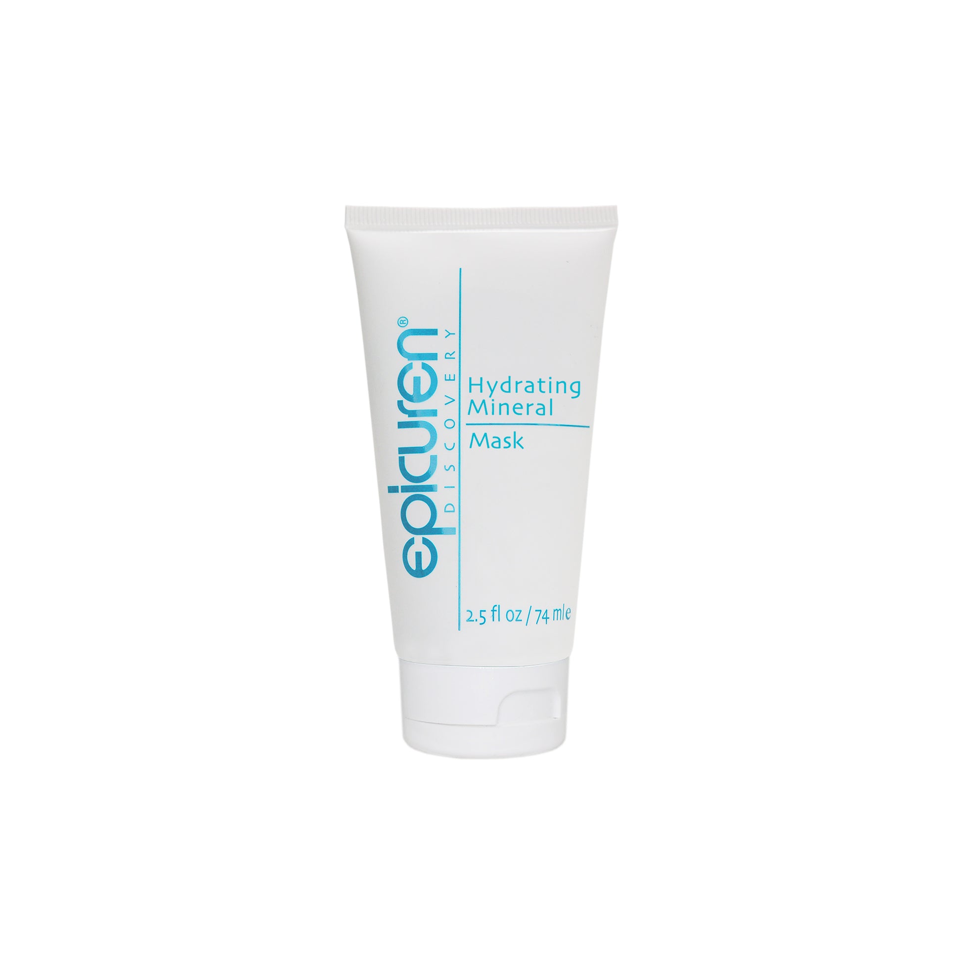 A white tube packaging of Epicuren Hydrating Mineral Mask with blue and green text.